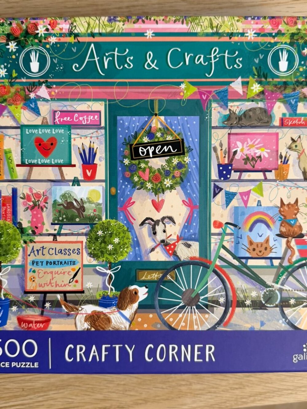 Galison 500 pc puzzle CRAFTY CORNER "Arts & Crafts Shop" NEW 2026 Cats Puppies